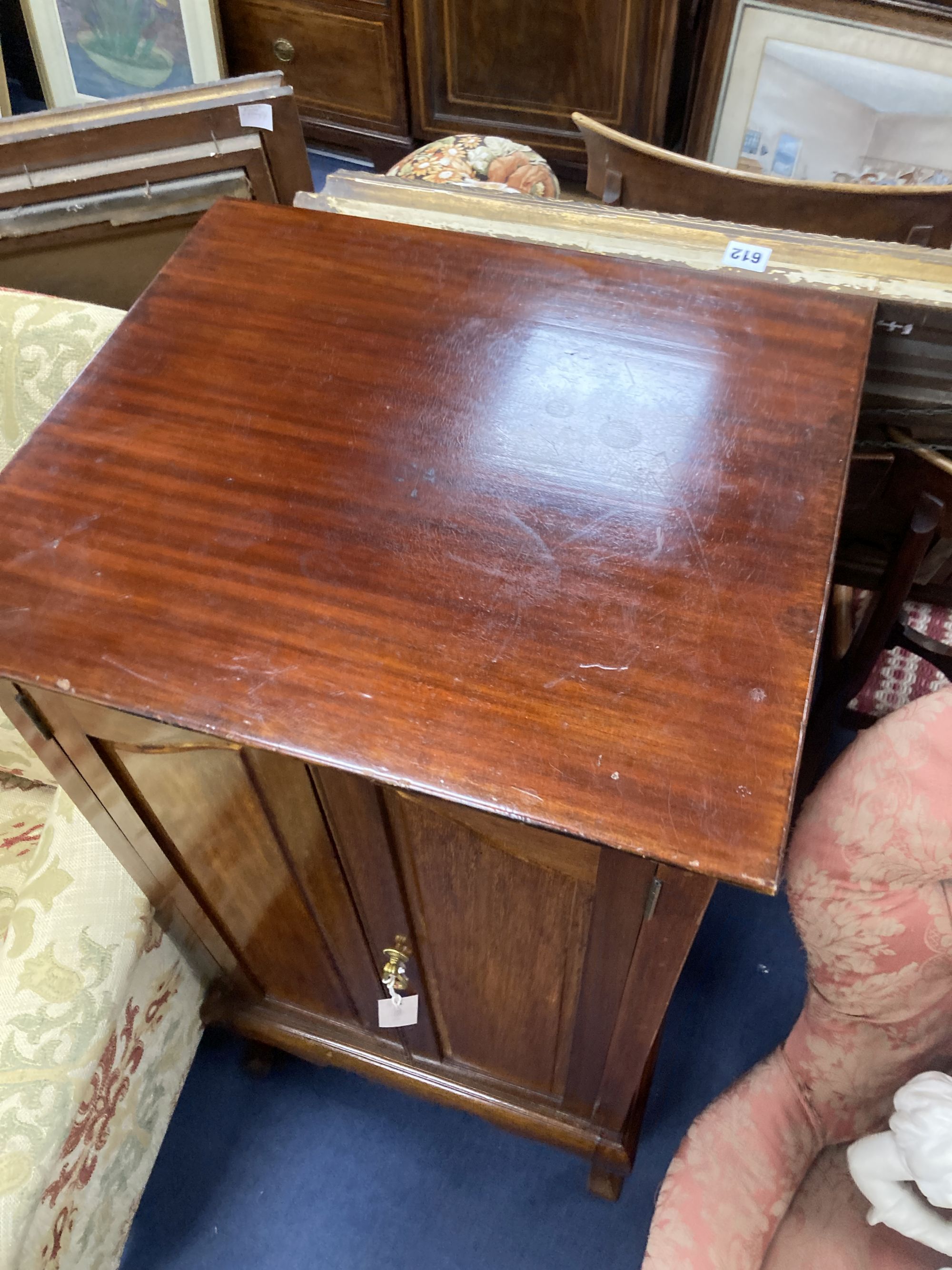 An Edwardian mahogany sheet music cabinet, width 52cm, depth 46cm, height 103cm